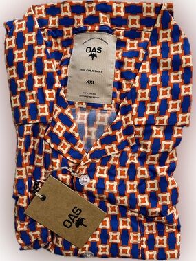 OAS Geometric Orange & Blue Cuba Shirt